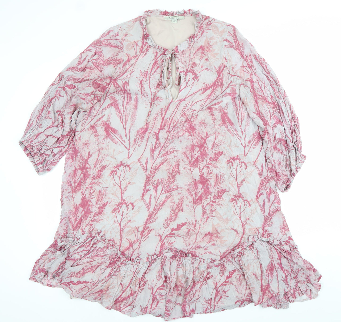 AllSaints Women’s Pink Floral Shift Dress UK 12 Knee Length
