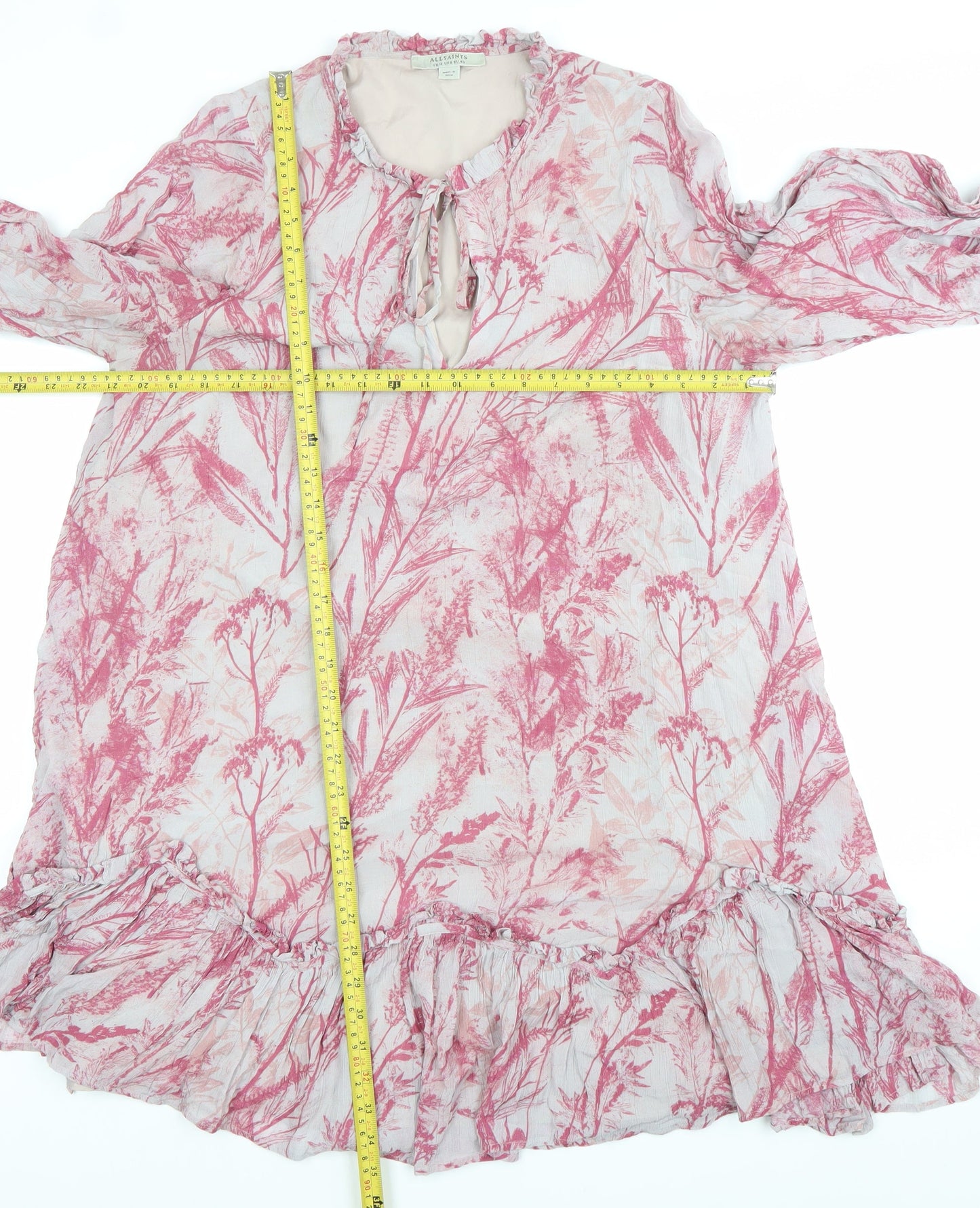 AllSaints Women’s Pink Floral Shift Dress UK 12 Knee Length