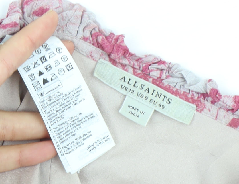 AllSaints Women’s Pink Floral Shift Dress UK 12 Knee Length