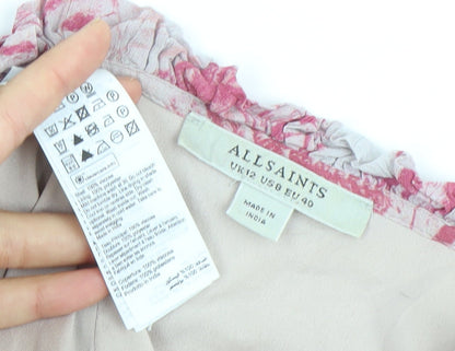 AllSaints Women’s Pink Floral Shift Dress UK 12 Knee Length