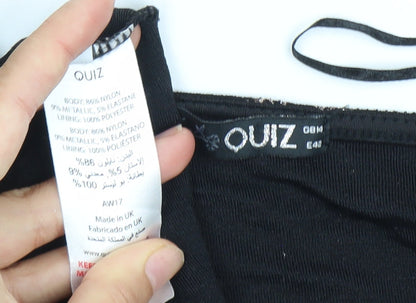 Quiz Women’s Black Metallic Geometric Playsuit Size 14 V-Neck 3/4 Sleeve