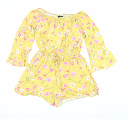 New Look Women’s Yellow Floral Off Shoulder Playsuit Size 10