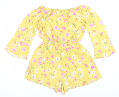 New Look Women’s Yellow Floral Off Shoulder Playsuit Size 10
