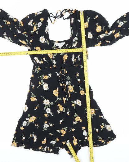 Miss Selfridge Women’s Black Floral Long Sleeve Playsuit Size 6