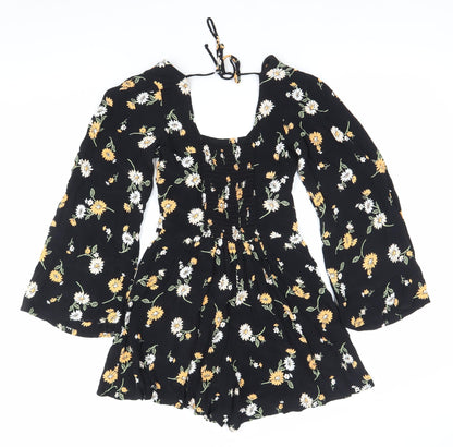 Miss Selfridge Women’s Black Floral Long Sleeve Playsuit Size 6
