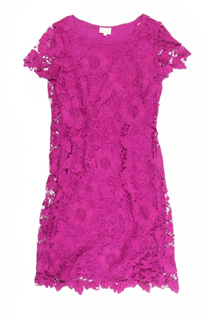 EAST Women Pink Lace Floral Sheath Dress Size 8 Knee Length