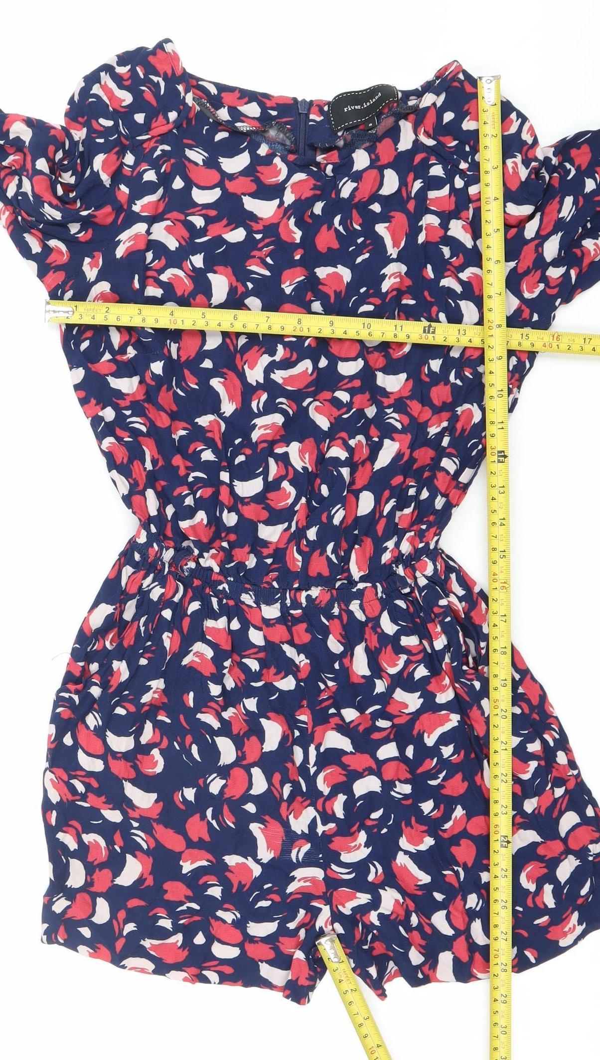 River Island Women’s Multicoloured Floral Ruched Long Sleeve Playsuit Size 8