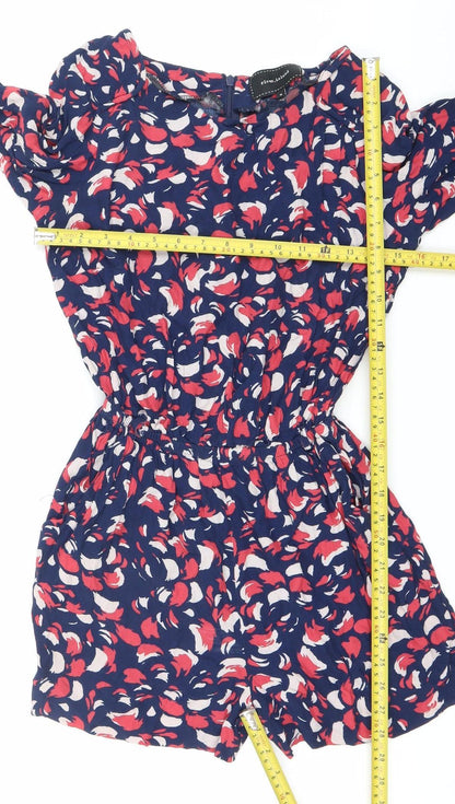 River Island Women’s Multicoloured Floral Ruched Long Sleeve Playsuit Size 8