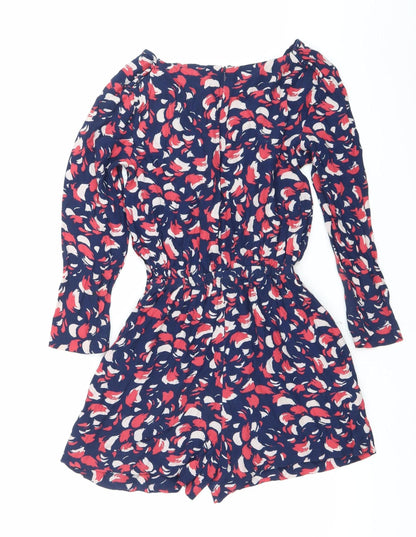 River Island Women’s Multicoloured Floral Ruched Long Sleeve Playsuit Size 8