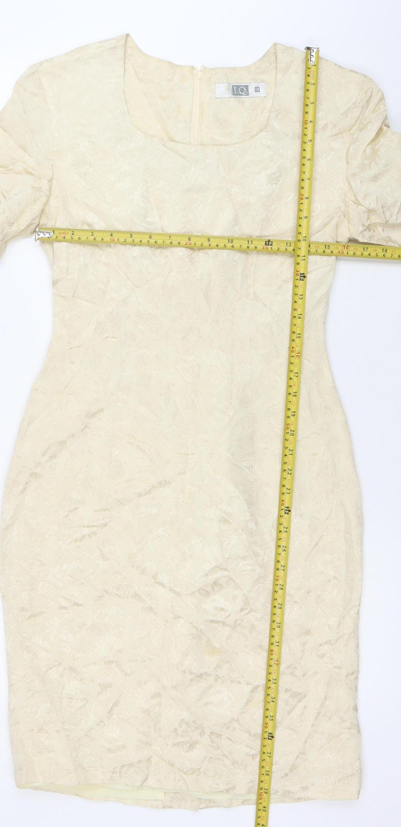 IQ Women’s Ivory Jacquard Floral Sheath Dress Size 12 Short Sleeve