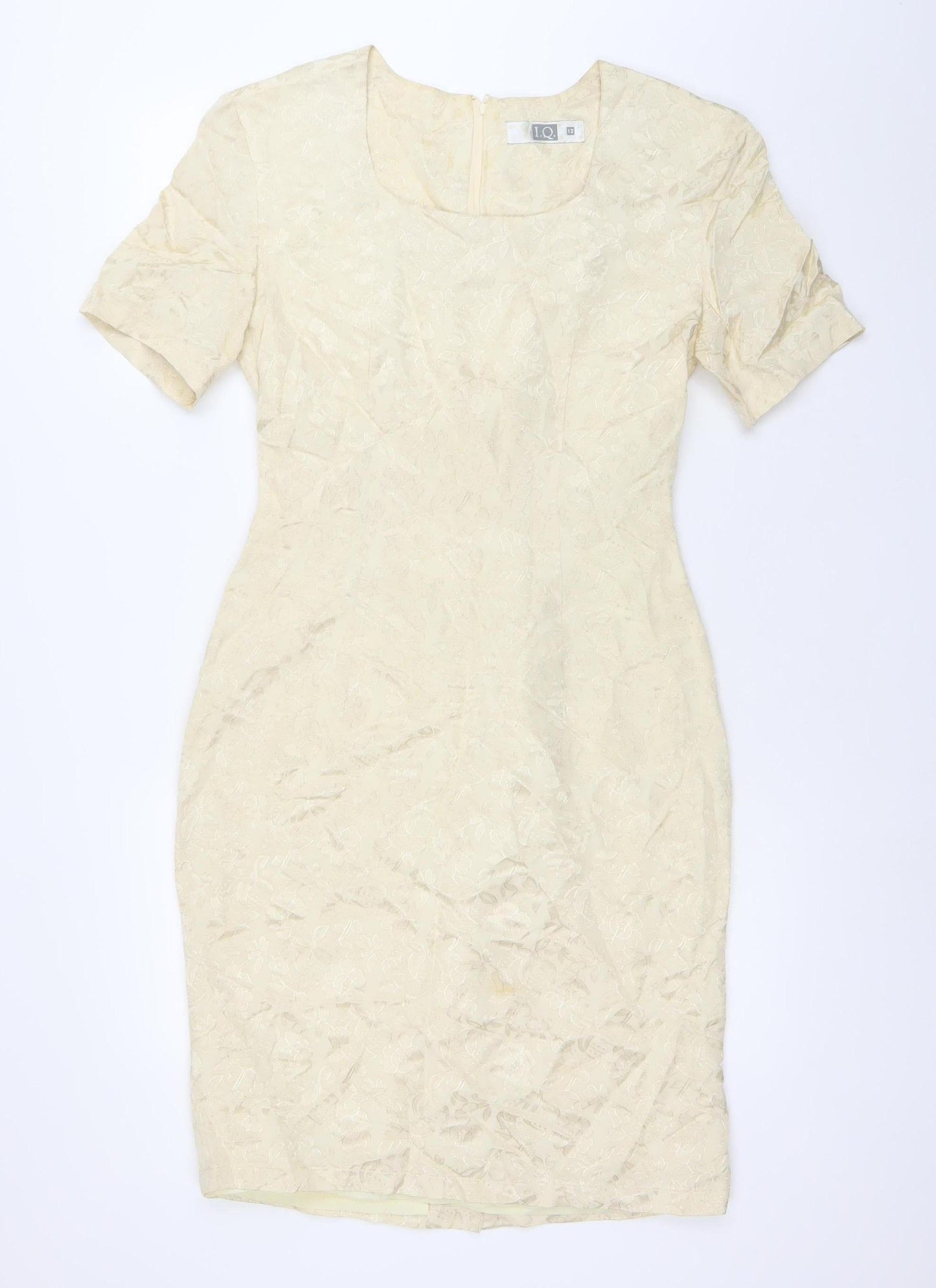 IQ Women’s Ivory Jacquard Floral Sheath Dress Size 12 Short Sleeve