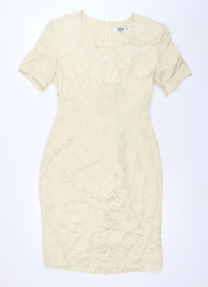 IQ Women’s Ivory Jacquard Floral Sheath Dress Size 12 Short Sleeve