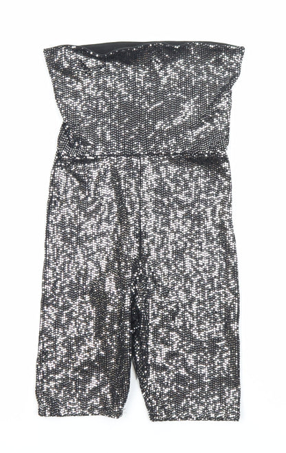 New Look Womens Black Sequin Strapless Slim Fit Playsuit Size 6