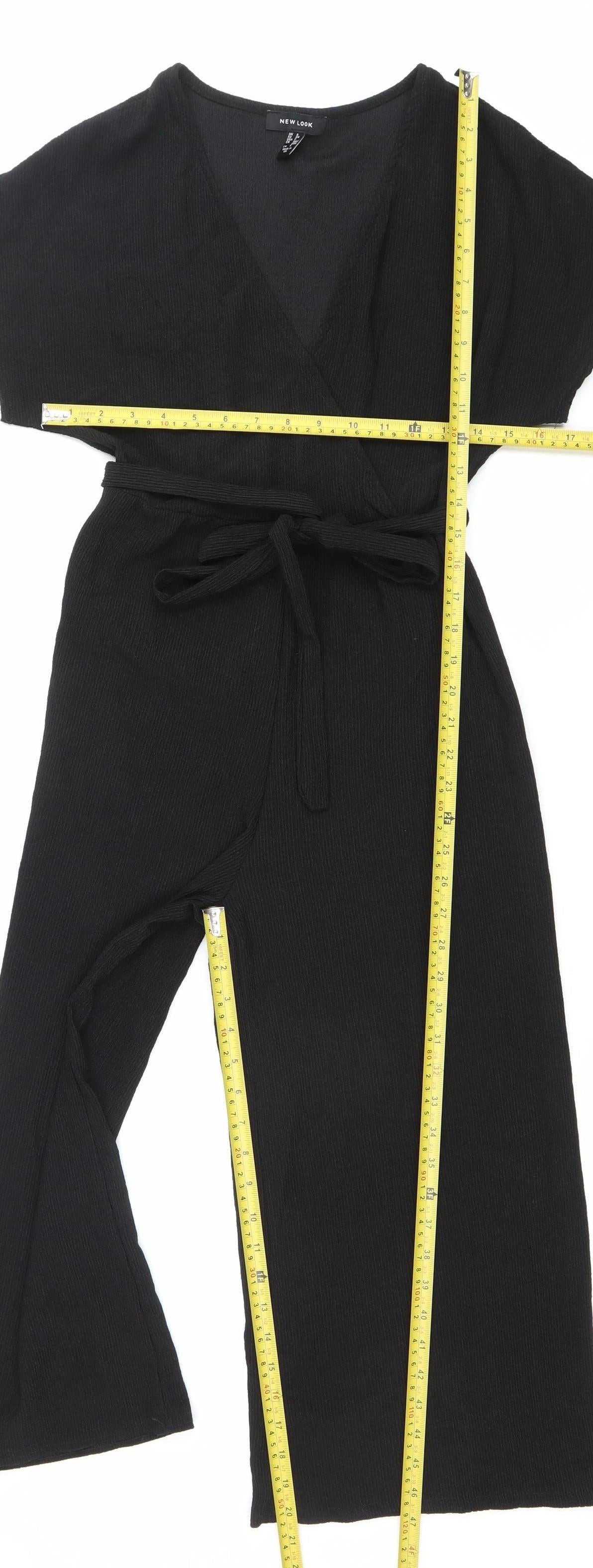 New Look Women Black Jumpsuit Size 6 Wide-Leg V-Neck Belted