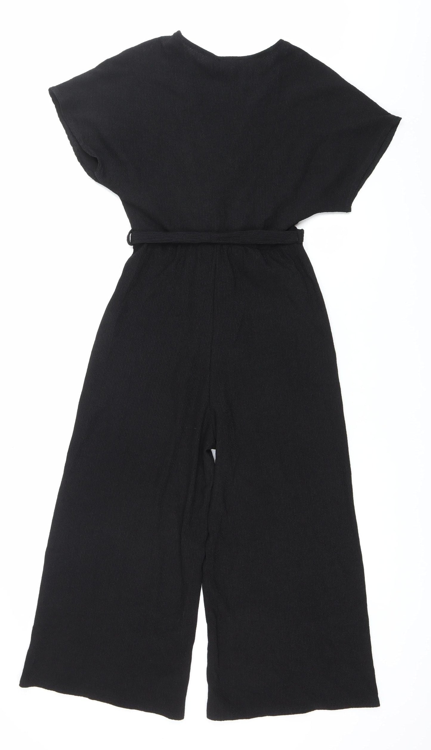 New Look Women Black Jumpsuit Size 6 Wide-Leg V-Neck Belted