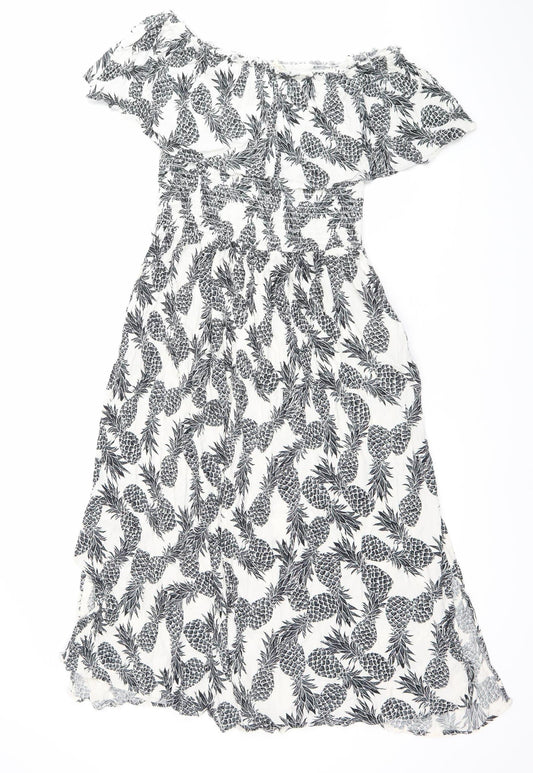 Next Women’s Black White Pineapple Dress Size 12 A-Line Summer