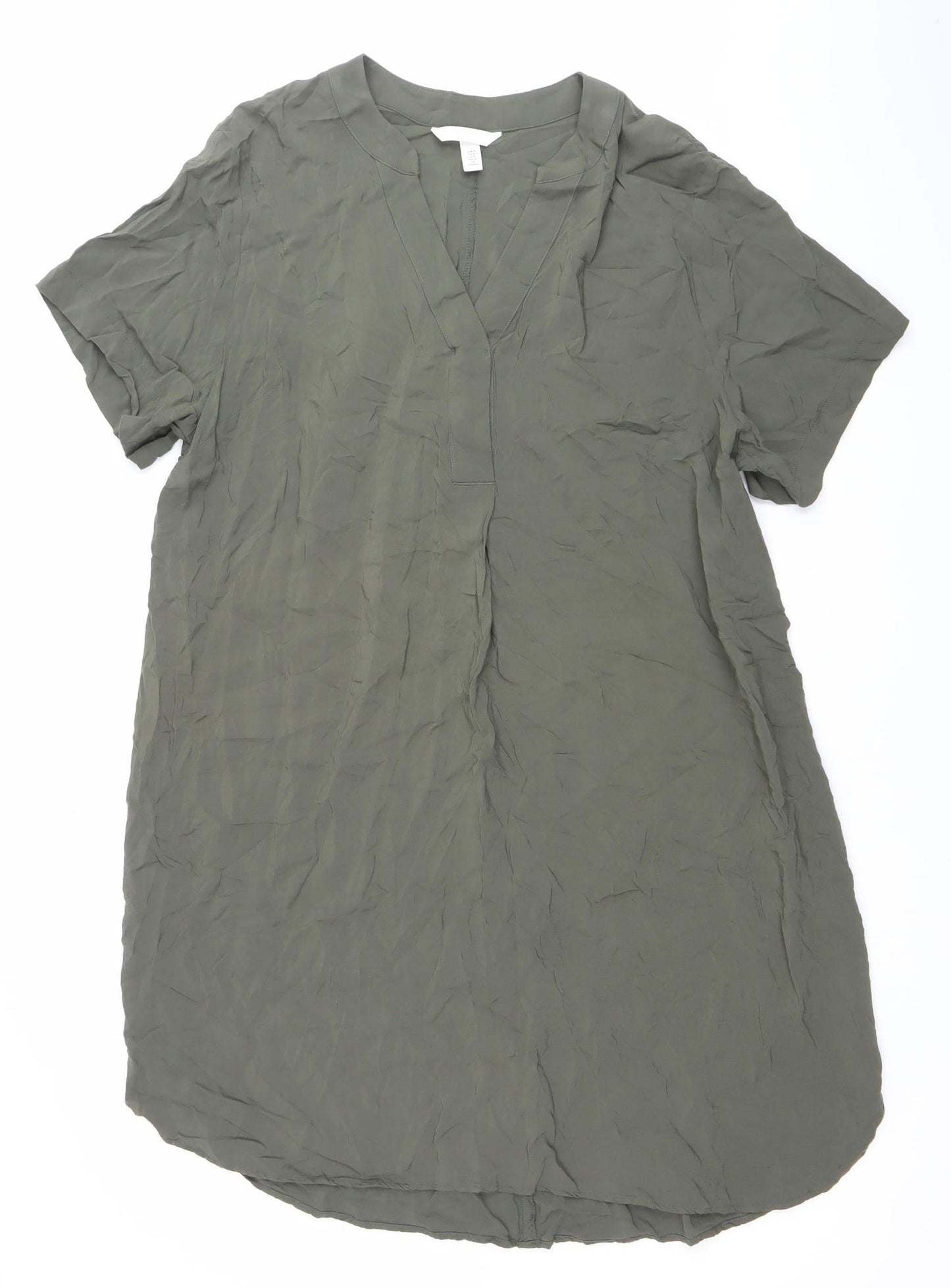 H&M Women Green Viscose V-Neck T-Shirt Dress Size 12