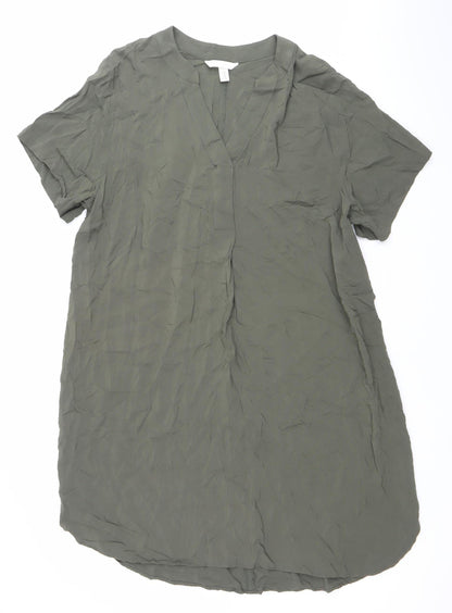 H&M Women Green Viscose V-Neck T-Shirt Dress Size 12