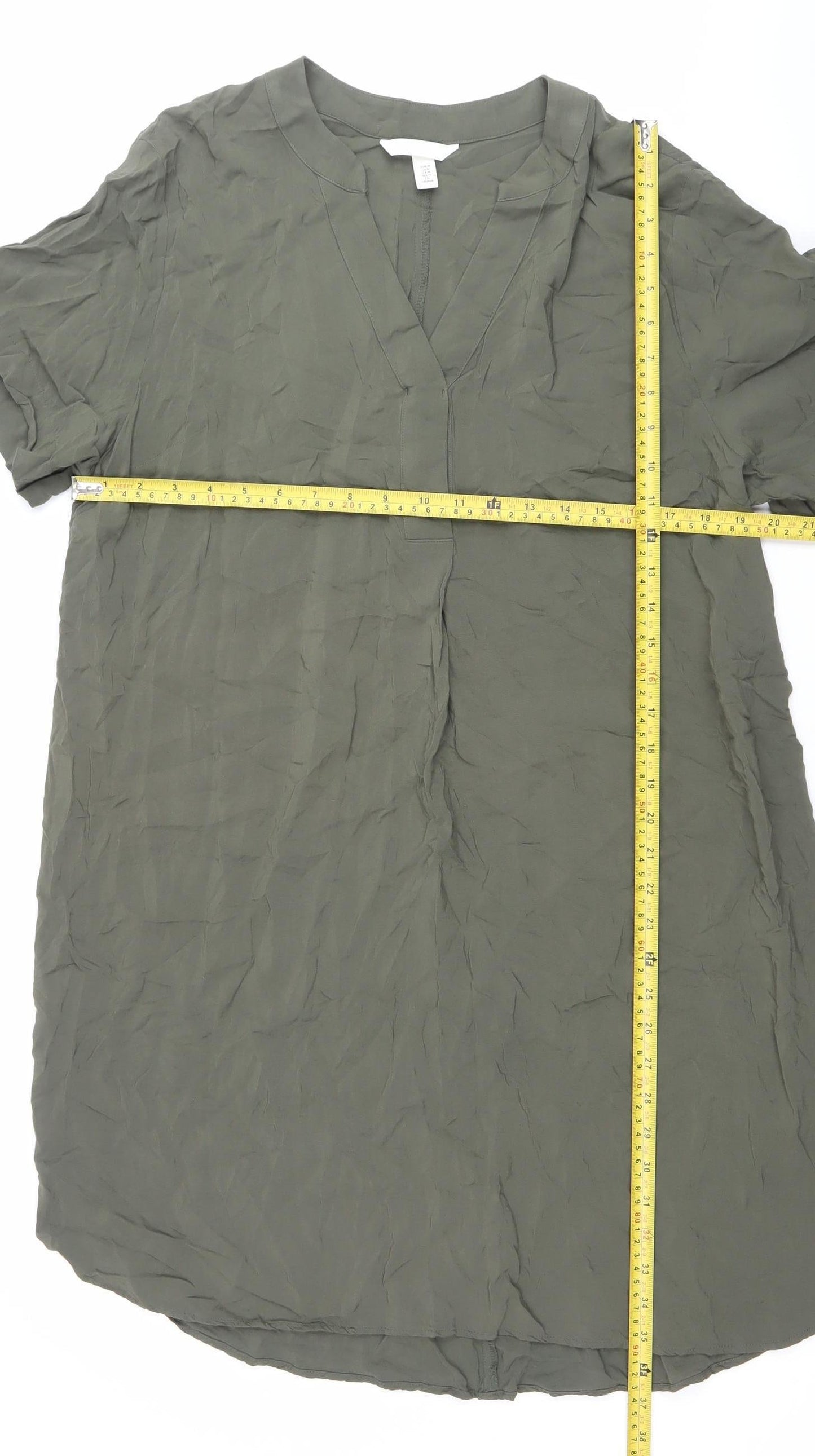 H&M Women Green Viscose V-Neck T-Shirt Dress Size 12