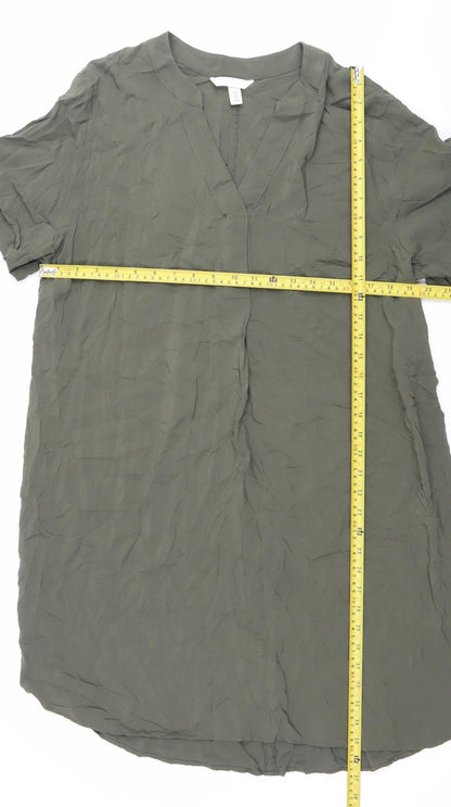 H&M Women Green Viscose V-Neck T-Shirt Dress Size 12