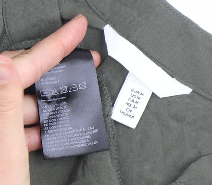 H&M Women Green Viscose V-Neck T-Shirt Dress Size 12