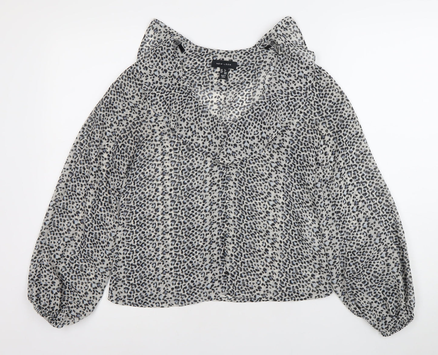 New Look Womens Black Animal Print Chiffon Blouse Size 6