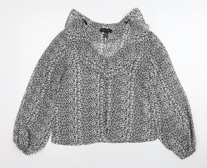 New Look Womens Black Animal Print Chiffon Blouse Size 6