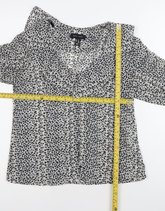 New Look Womens Black Animal Print Chiffon Blouse Size 6