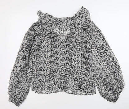 New Look Womens Black Animal Print Chiffon Blouse Size 6