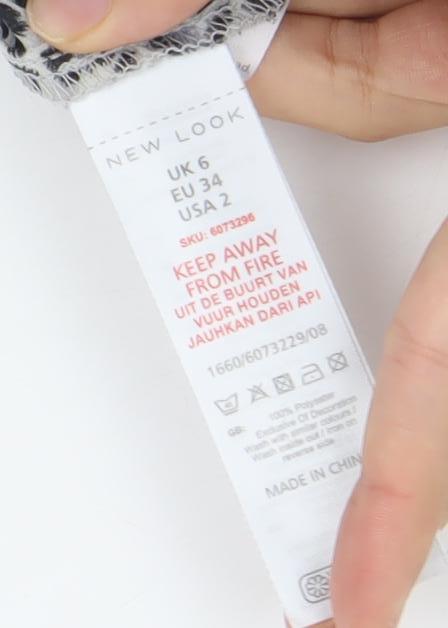 New Look Womens Black Animal Print Chiffon Blouse Size 6