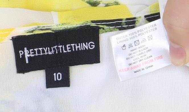 PrettyLittleThing Women’s Lemon Print Wrap Dress Size 10 Short Sleeve