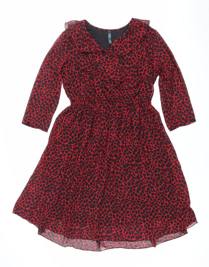 Easybuy Women Red Animal Print A-Line Knee Length Dress S