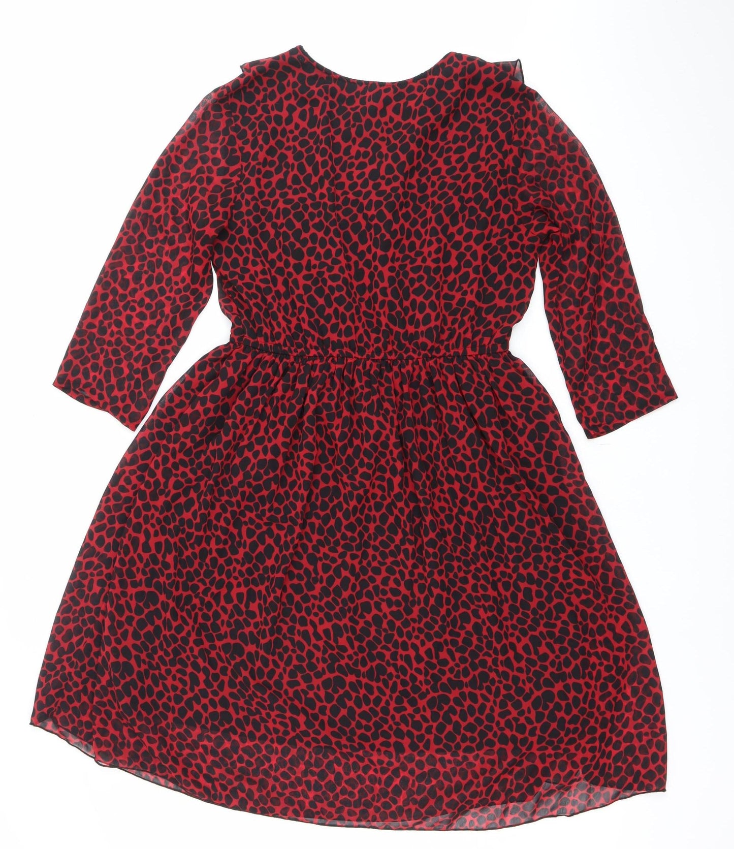 Easybuy Women Red Animal Print A-Line Knee Length Dress S