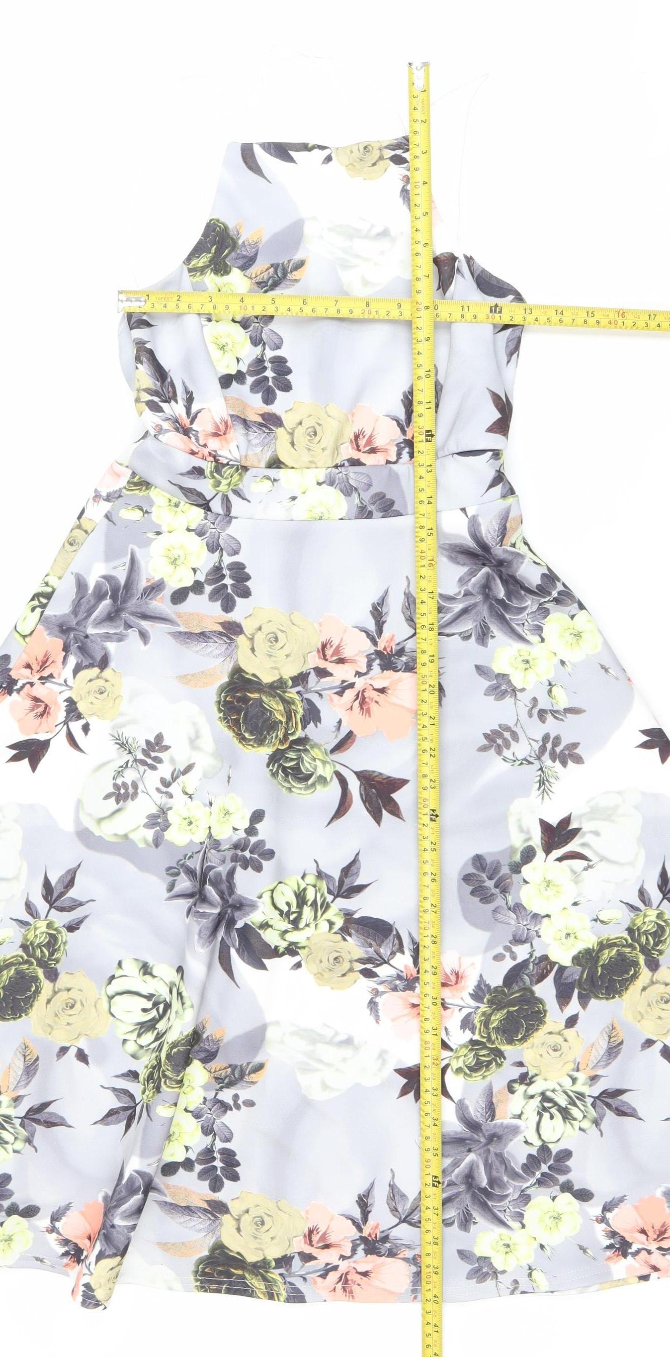 Boohoo Women’s Multicoloured Floral Skater Dress Size 10 Halter Neck