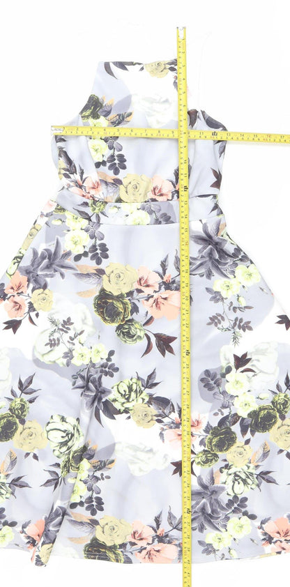 Boohoo Women’s Multicoloured Floral Skater Dress Size 10 Halter Neck