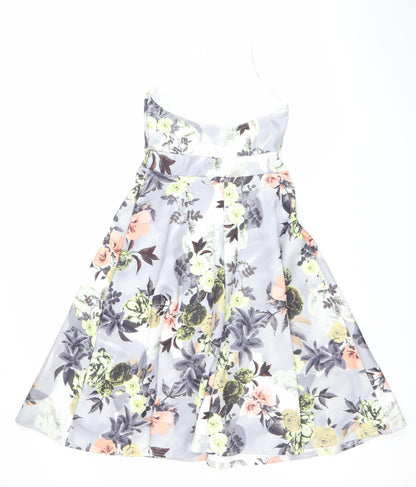 Boohoo Women’s Multicoloured Floral Skater Dress Size 10 Halter Neck