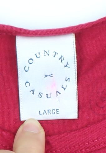 Womens UK Size L Country Casuals Red Basic T-Shirt