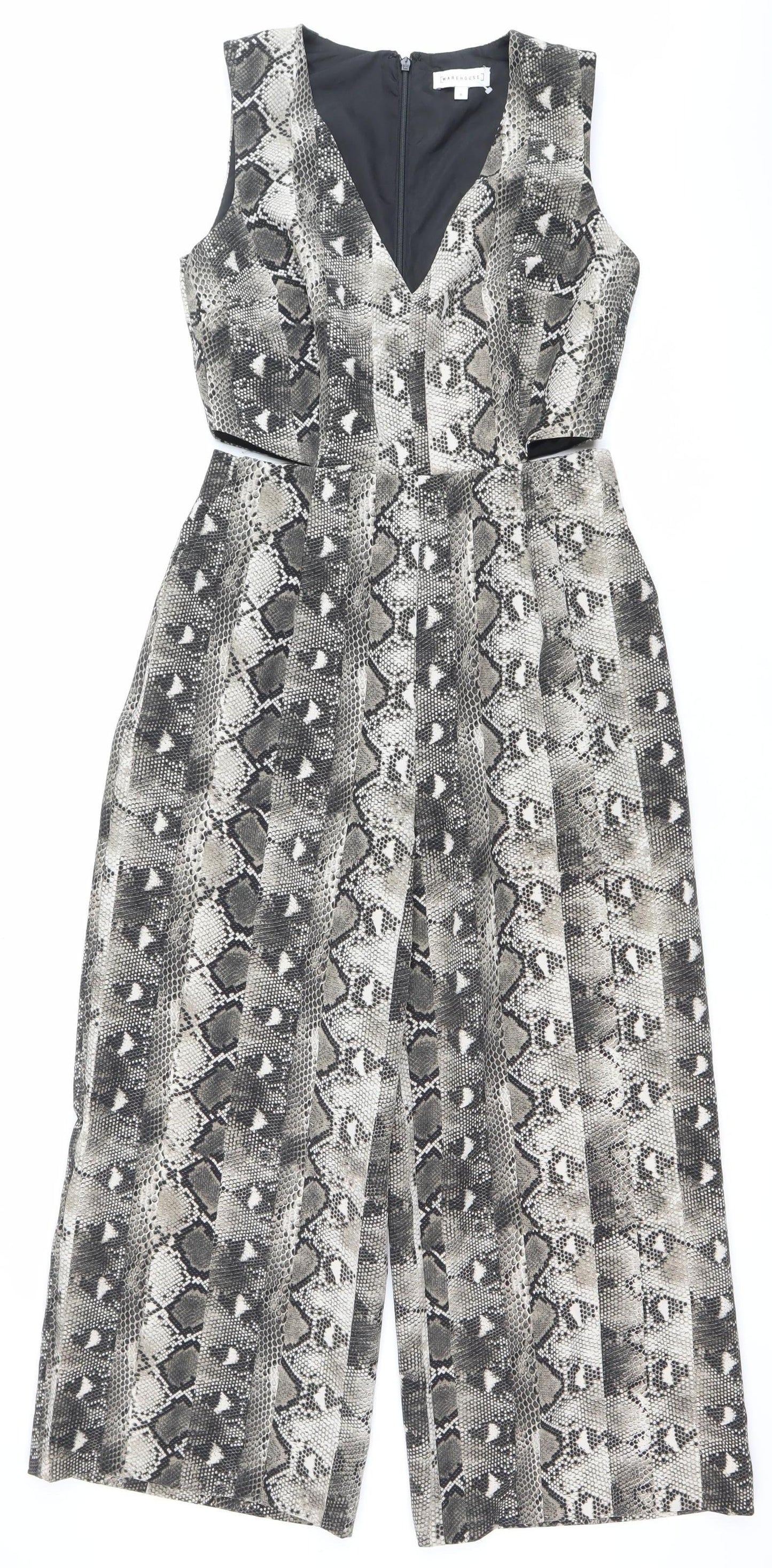 Warehouse Womens Multicoloured Snake Print Jumpsuit Size 12 V-Neck Wide-Leg