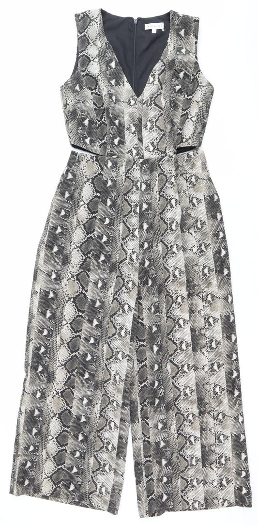 Warehouse Womens Multicoloured Snake Print Jumpsuit Size 12 V-Neck Wide-Leg