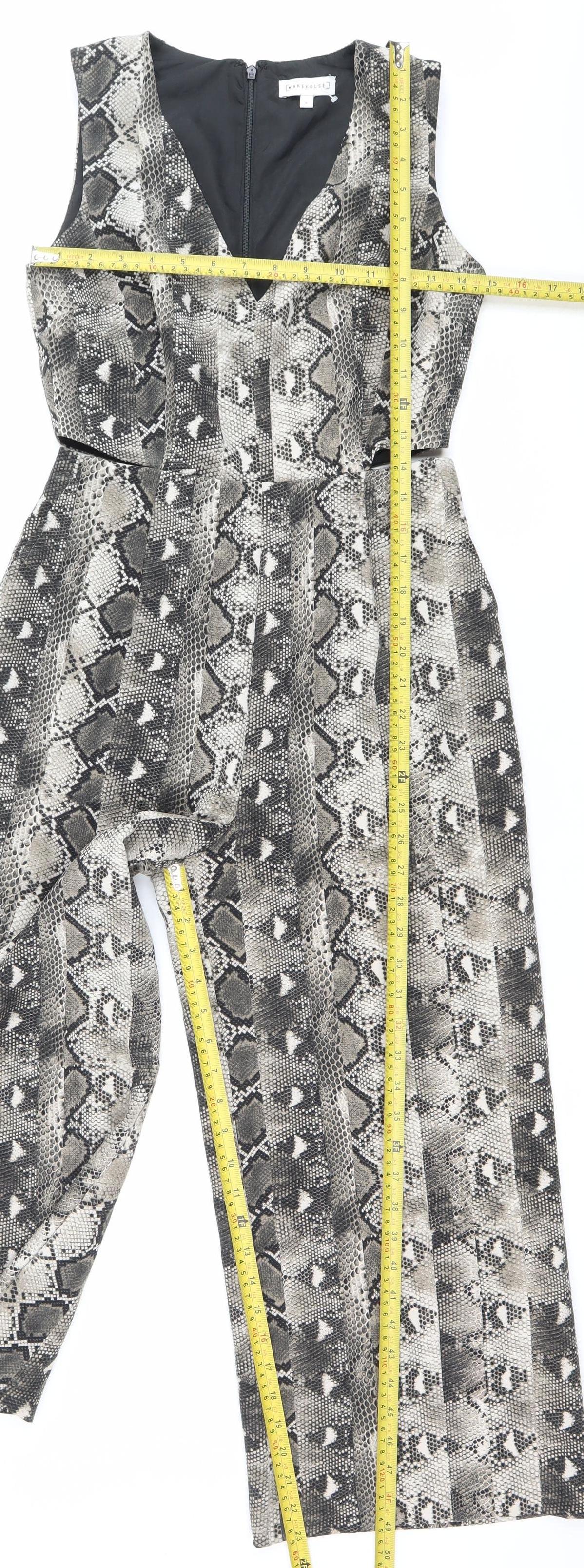 Warehouse Womens Multicoloured Snake Print Jumpsuit Size 12 V-Neck Wide-Leg