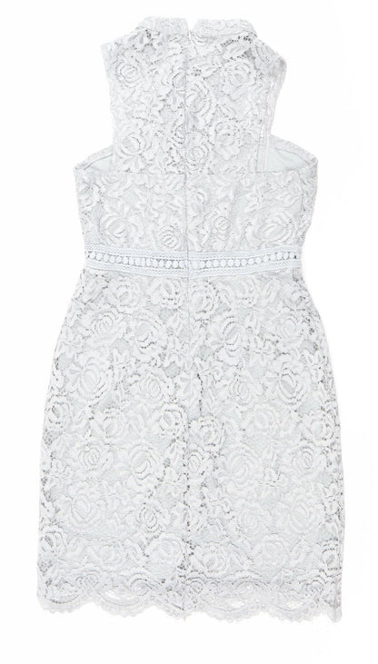 Boohoo Women Grey Lace Skater Dress Size 6 High Neck Sleeveless Party