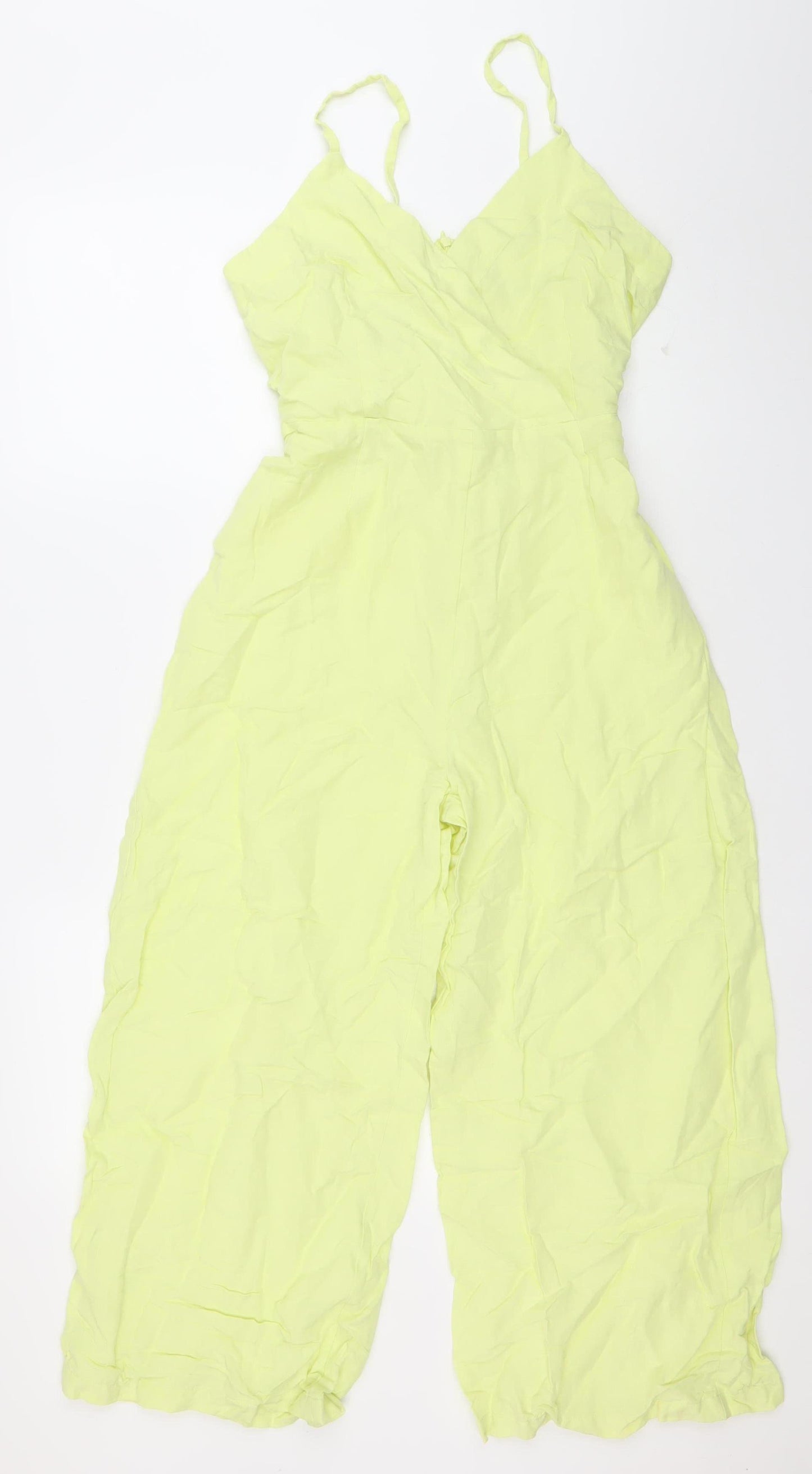 Zara Women’s Yellow Viscose Linen Strappy Wide Leg Jumpsuit Size S