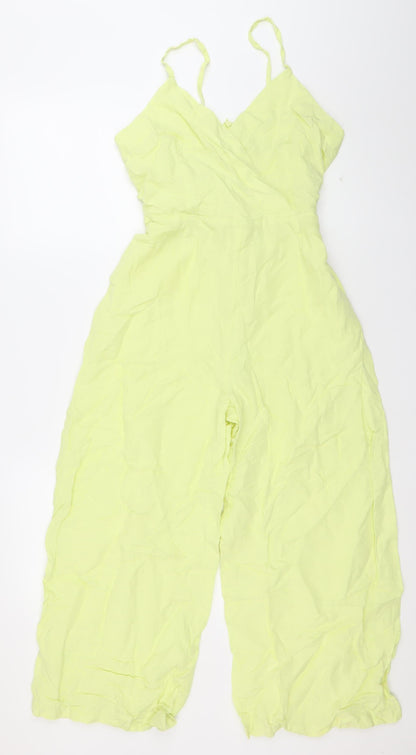 Zara Women’s Yellow Viscose Linen Strappy Wide Leg Jumpsuit Size S