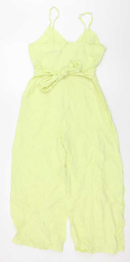 Zara Women’s Yellow Viscose Linen Strappy Wide Leg Jumpsuit Size S
