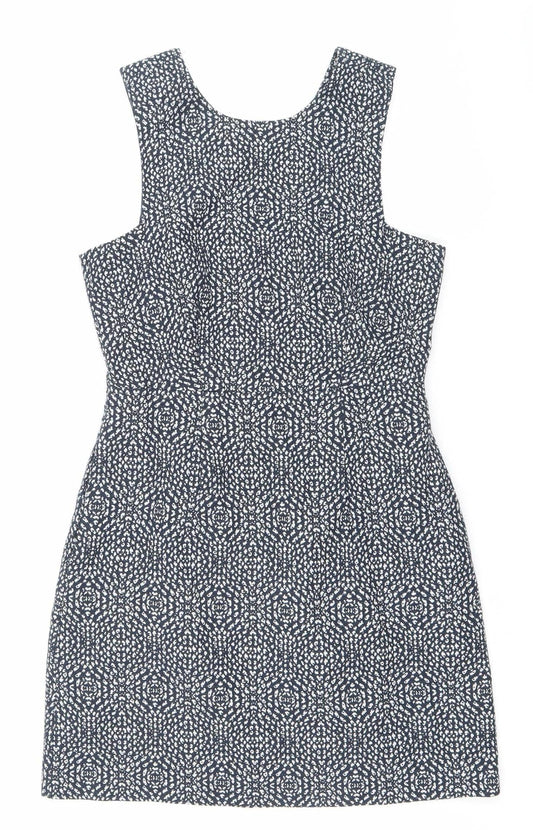 H&M Women’s Blue Geometric Bodycon Sleeveless Dress Size 10