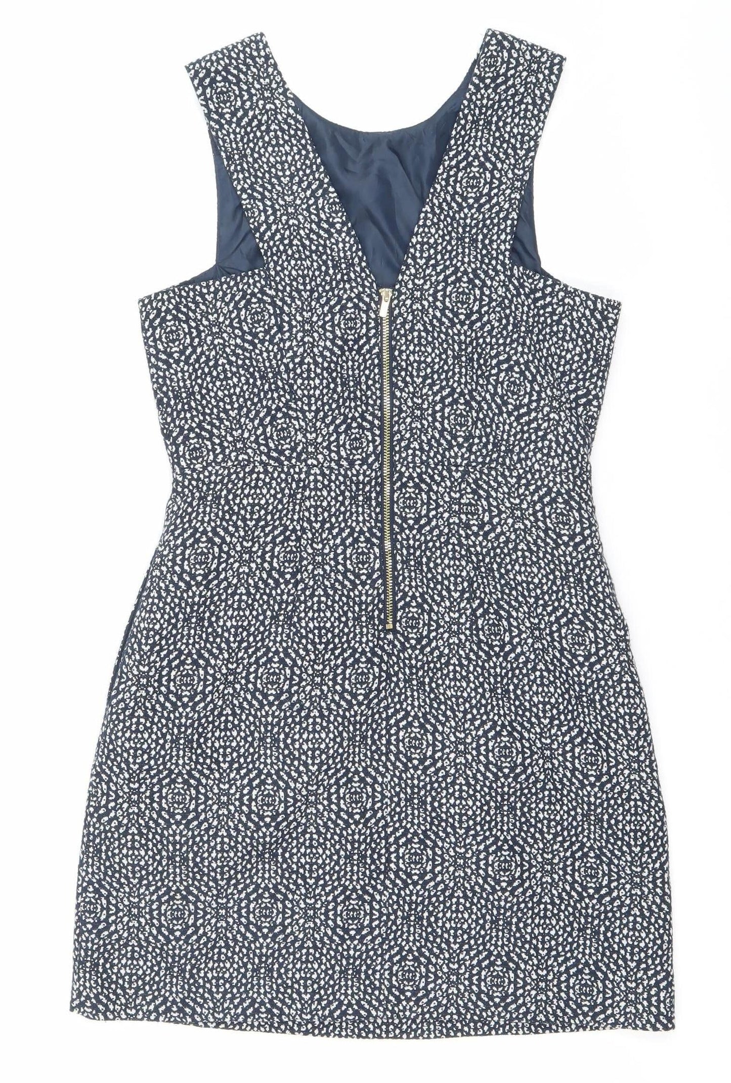H&M Women’s Blue Geometric Bodycon Sleeveless Dress Size 10