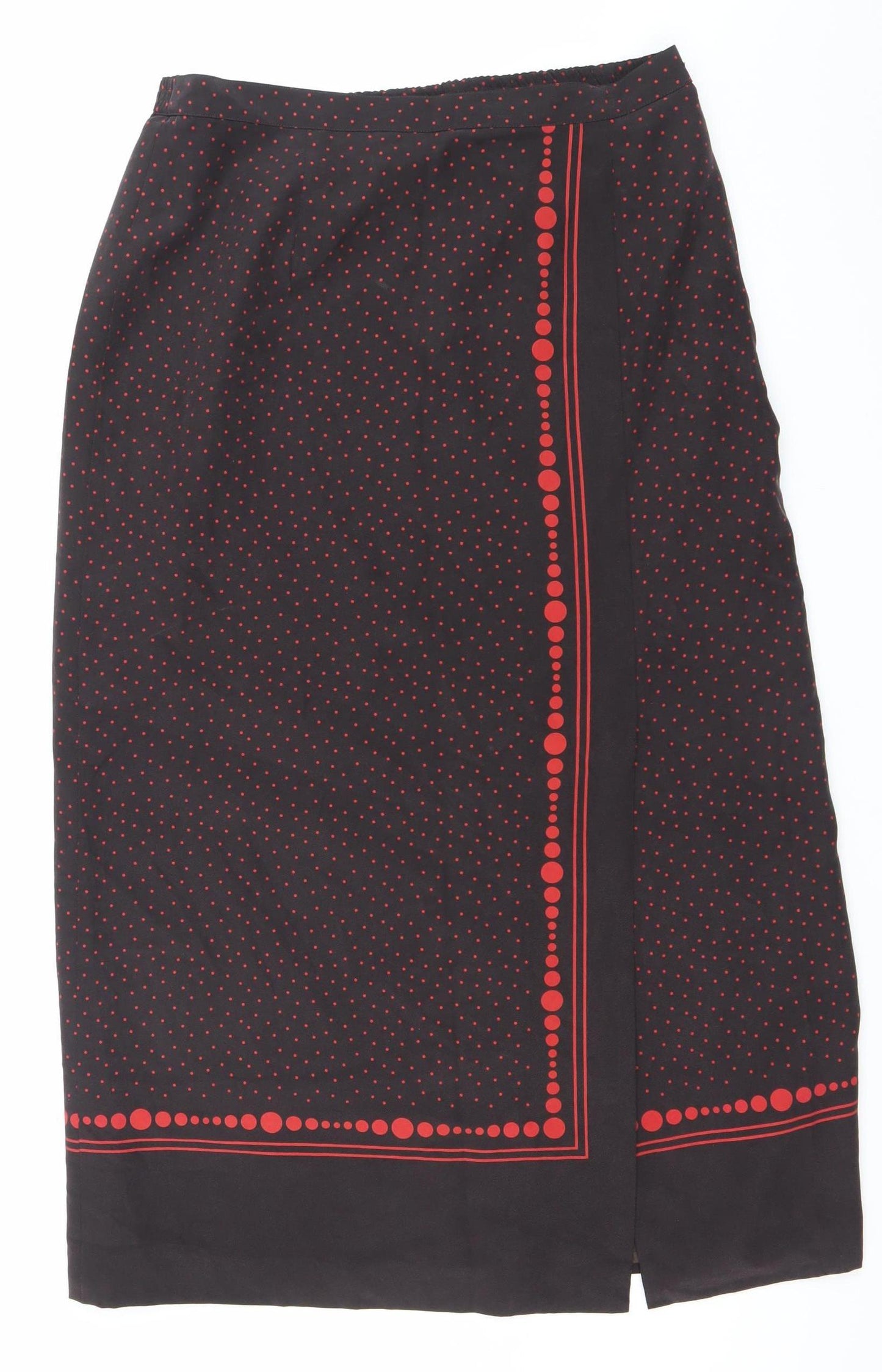 Country Casuals Women Black Silk Polka Dot Midi Skirt Size 16