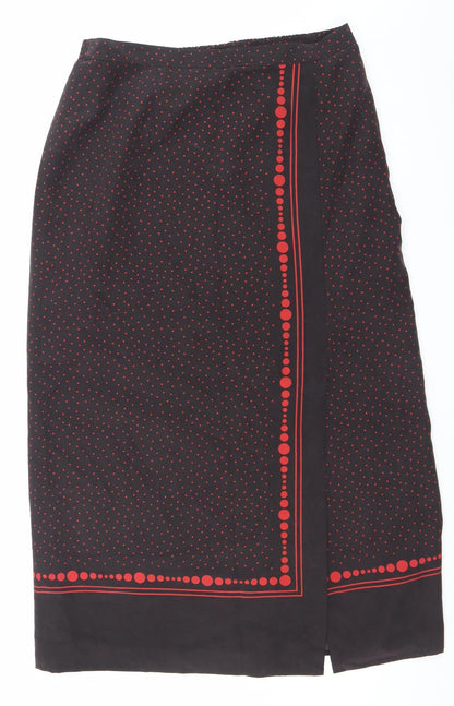 Country Casuals Women Black Silk Polka Dot Midi Skirt Size 16