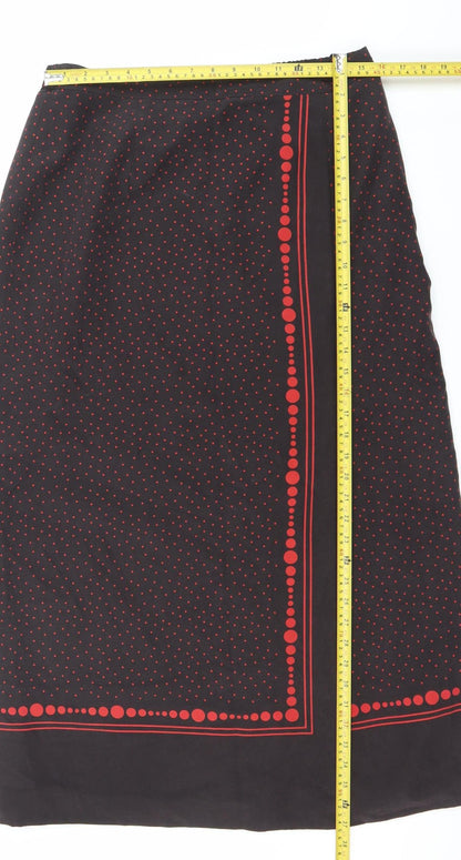 Country Casuals Women Black Silk Polka Dot Midi Skirt Size 16