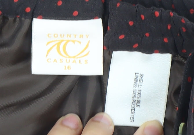 Country Casuals Women Black Silk Polka Dot Midi Skirt Size 16